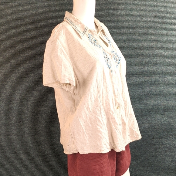 Vintage Lemon Grass Studio Embroidered Button Down Shirt. Cotton/Rayon/Linen - Picture 9 of 13